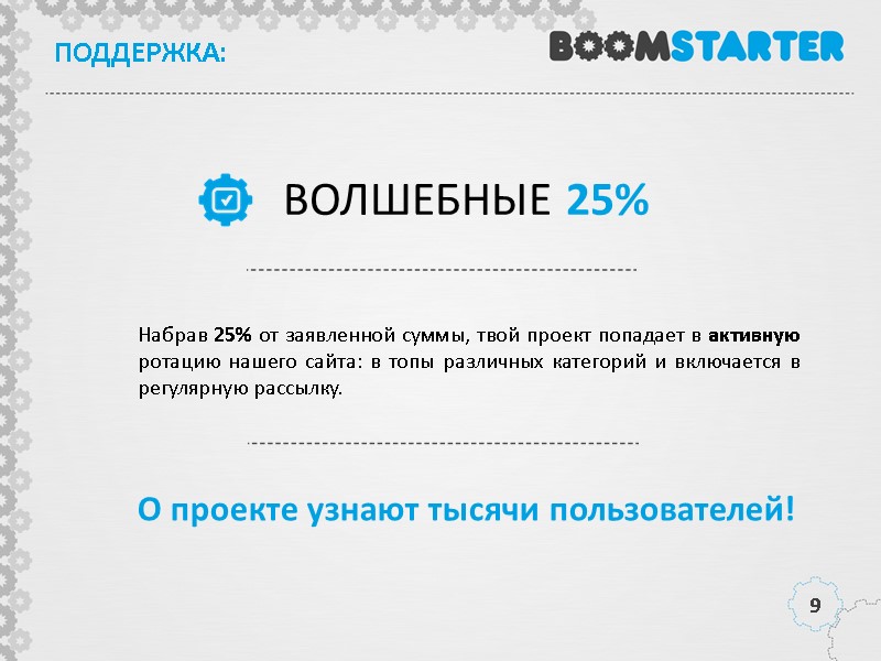 ВОЛШЕБНЫЕ 25% Набрав 25% от заявленной суммы, твой проект попадает в активную ротацию нашего